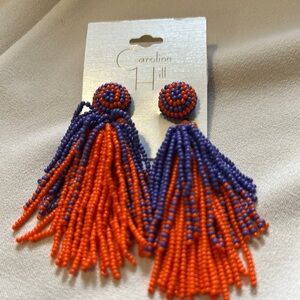 Caroline Hill Orange and Purple Beaded Tassel Earrings